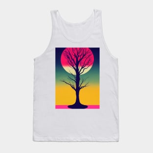 Pink Full Moon Over A Vibrant Colored Whimsical Minimalist Lonely Tree - Abstract Minimalist Bright Colorful Nature Poster Art of a Leafless Branches Tank Top